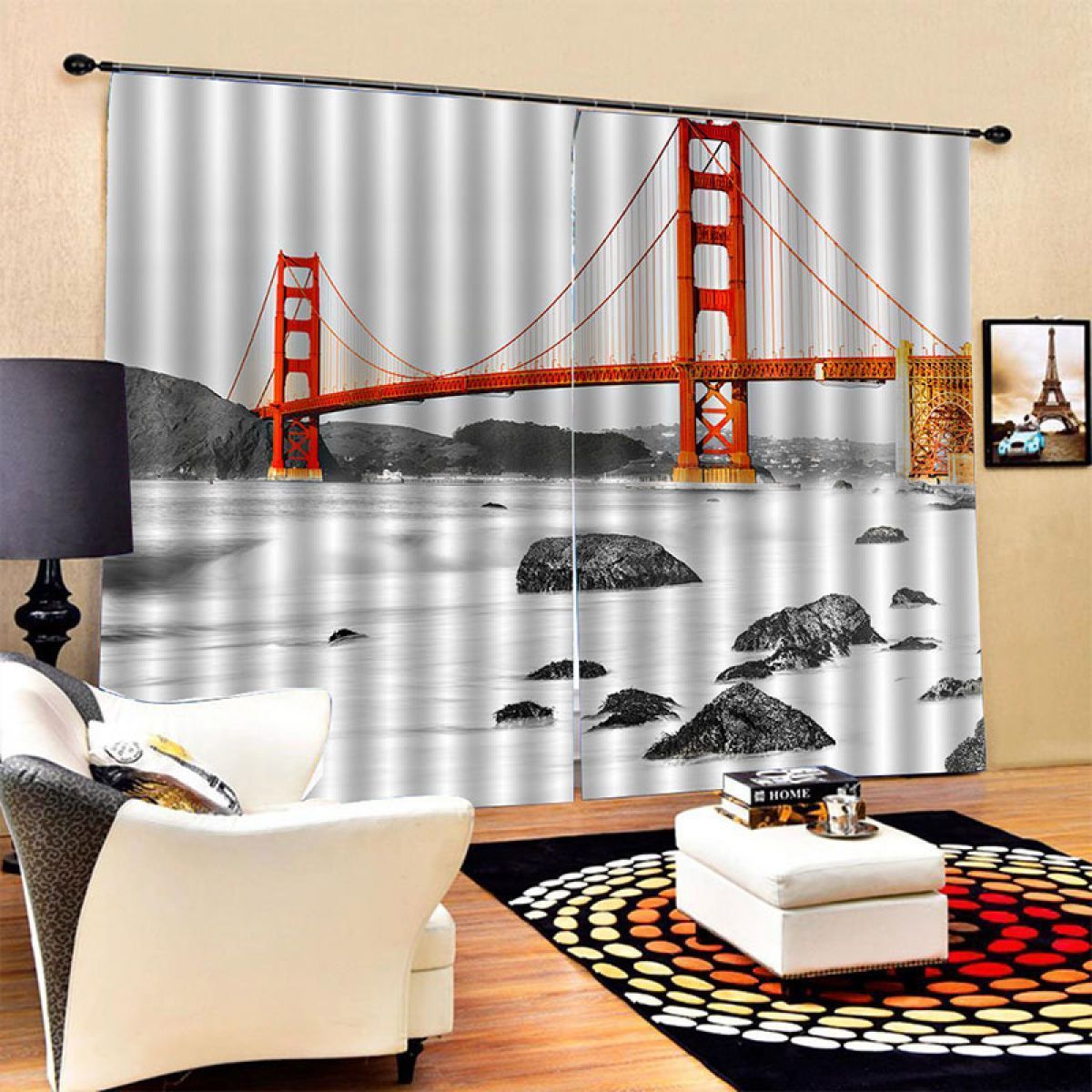 3d orange and red golden gate bridge printed window curtain home decor 1174