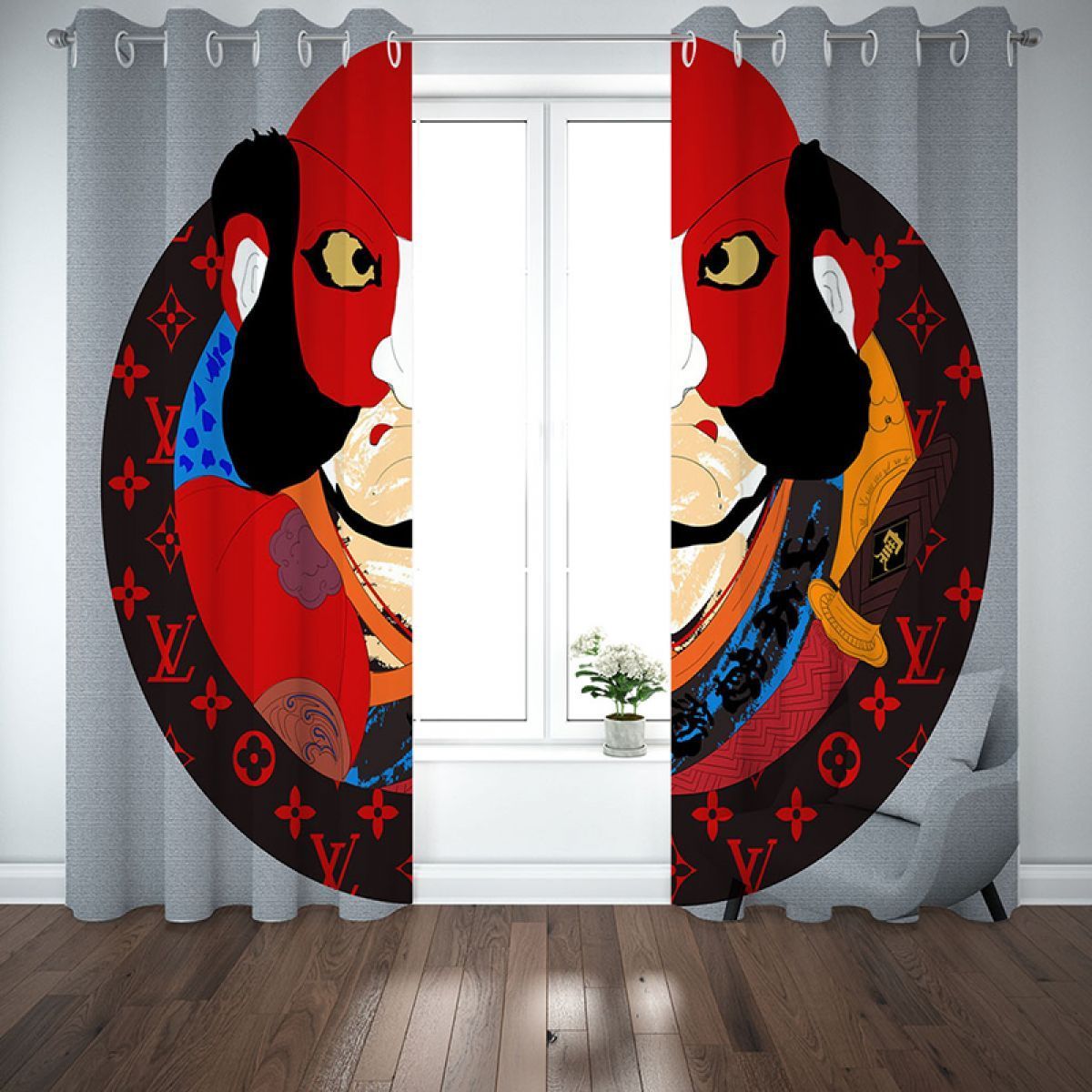 3d painting of japanese figure printed window curtain home decor 7671