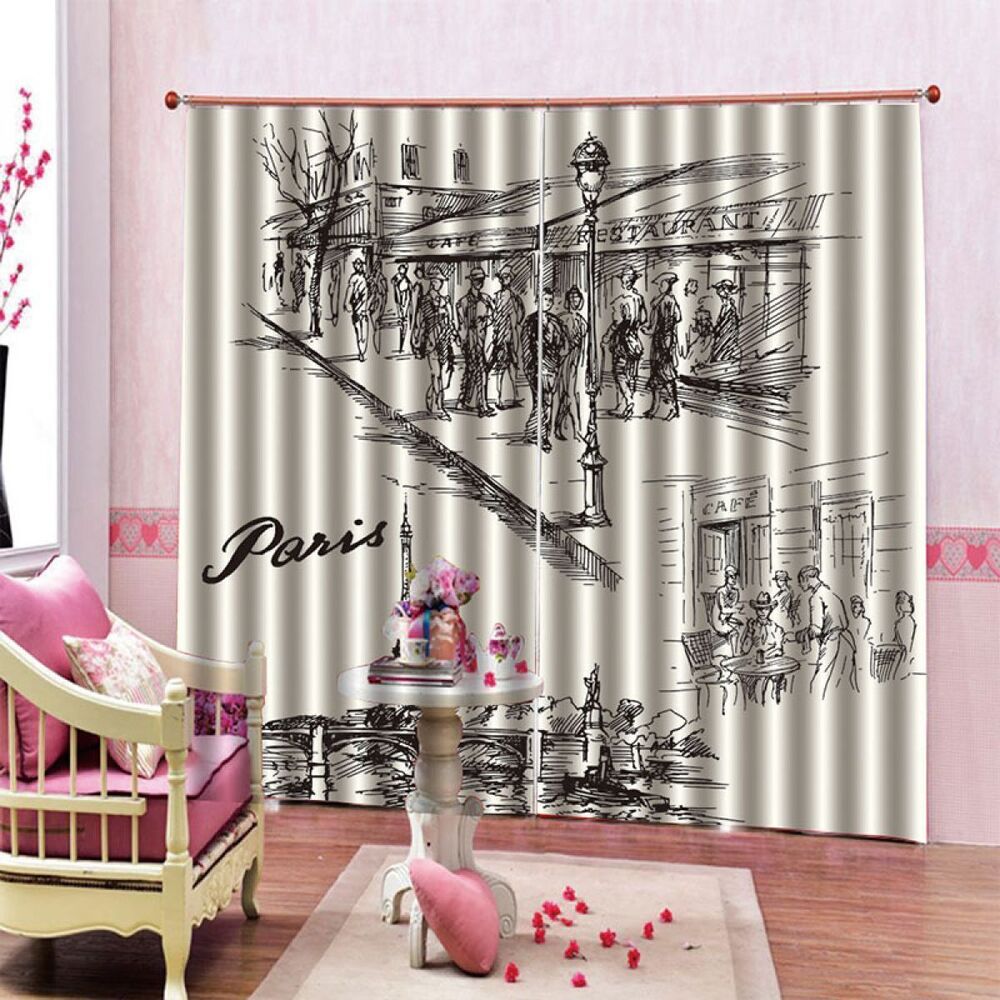 3d paris sketch printed window curtain home decor 7670