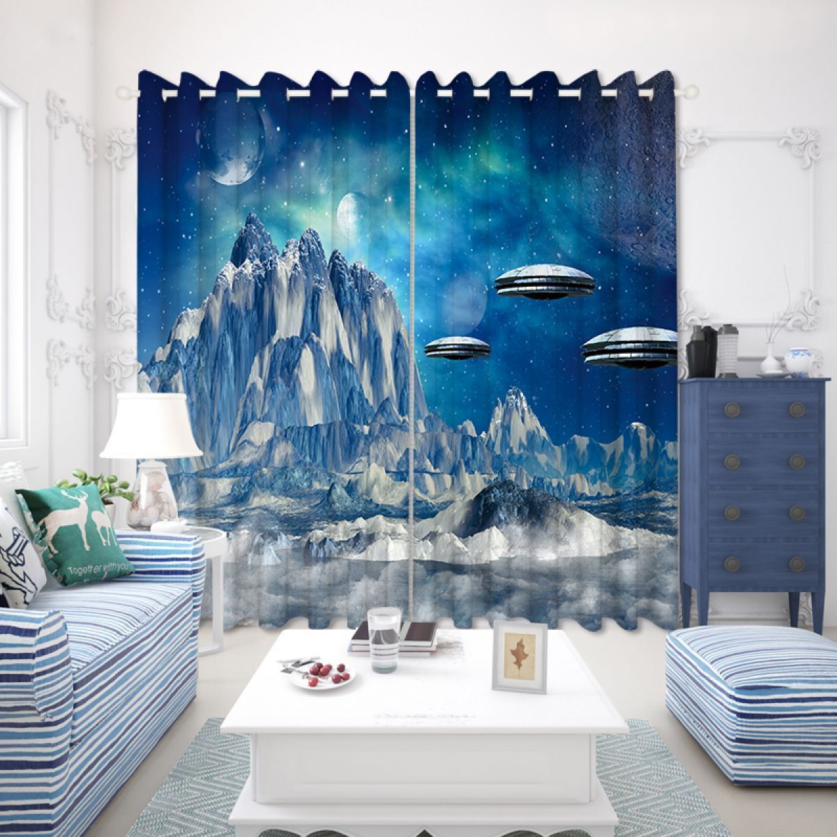 3d planet surface printed window curtain home decor 1536
