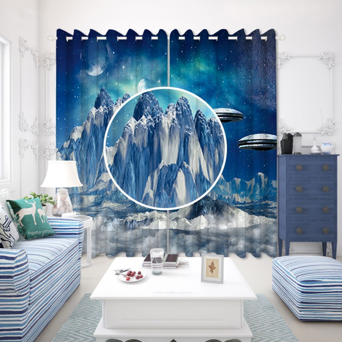 3d planet surface printed window curtain home decor 7268