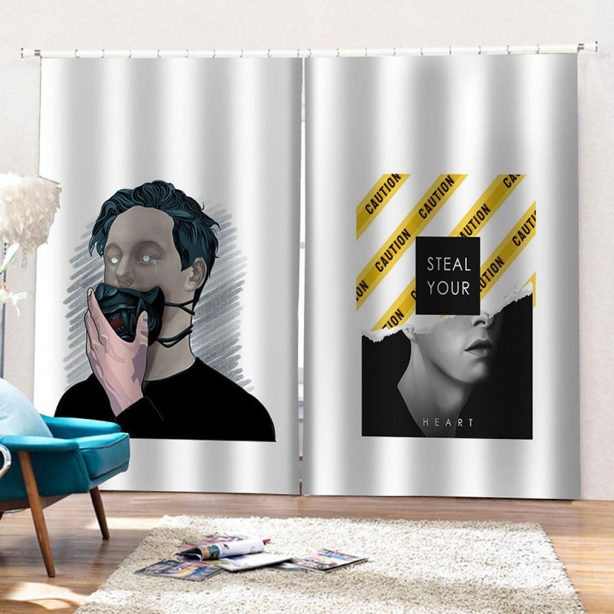 3d portrait of man printed window curtain home decor 3247