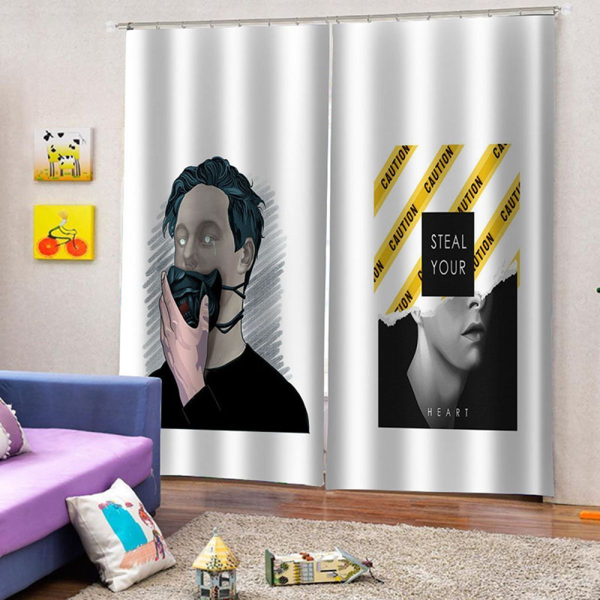 3d portrait of man printed window curtain home decor 4720