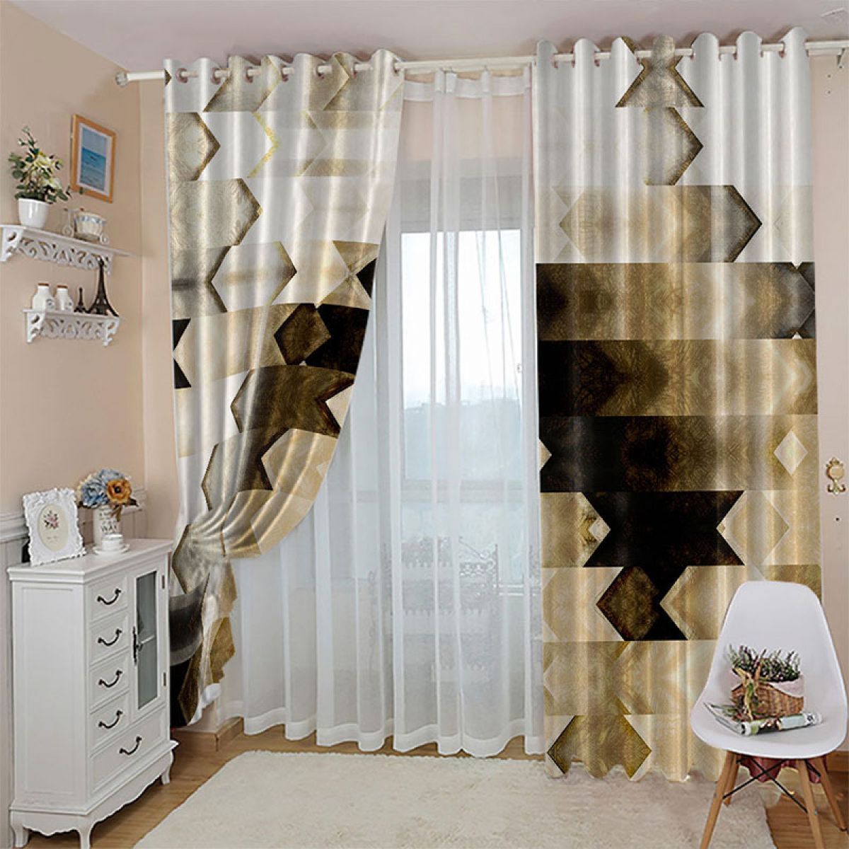 3d printing geometric abstract printed window curtain home decor 2595