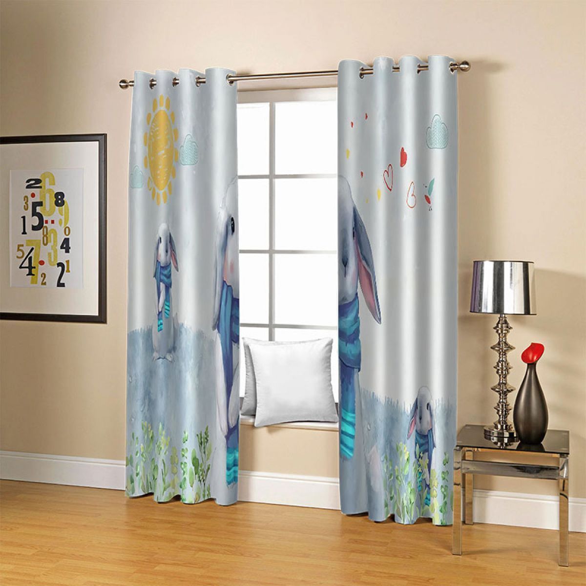 3d rabbits playing on sunny day printed window curtain home decor 4601