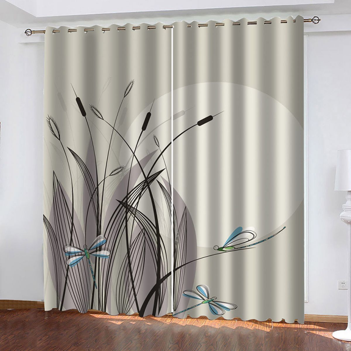 3d reed and butterfly printed window curtain home decor 5101
