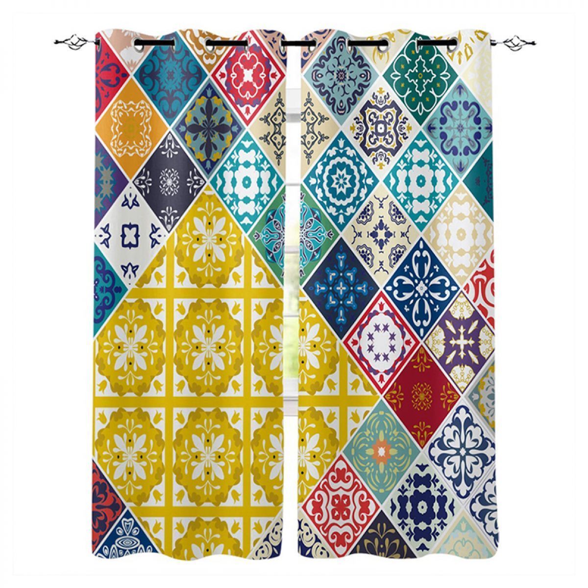 3d rhombic floral patchwork design printed window curtain home decor 1947