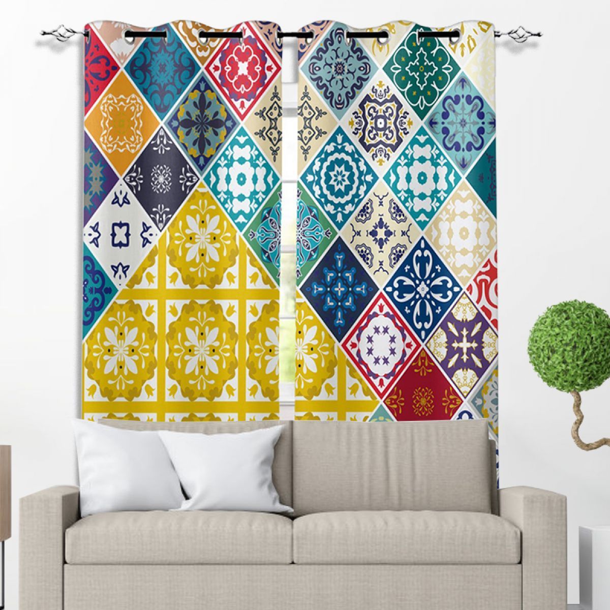 3d rhombic floral patchwork design printed window curtain home decor 4452