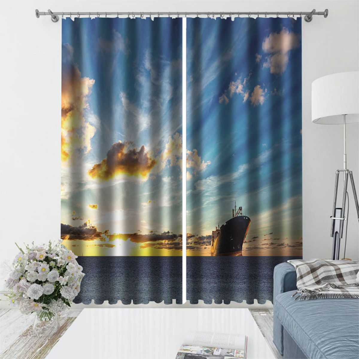 3d sailboat in the sea printed window curtain home decor 1177