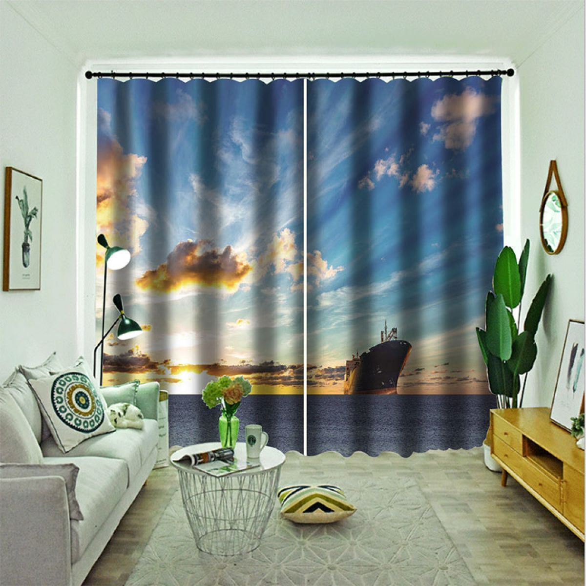 3d sailboat in the sea printed window curtain home decor 4051