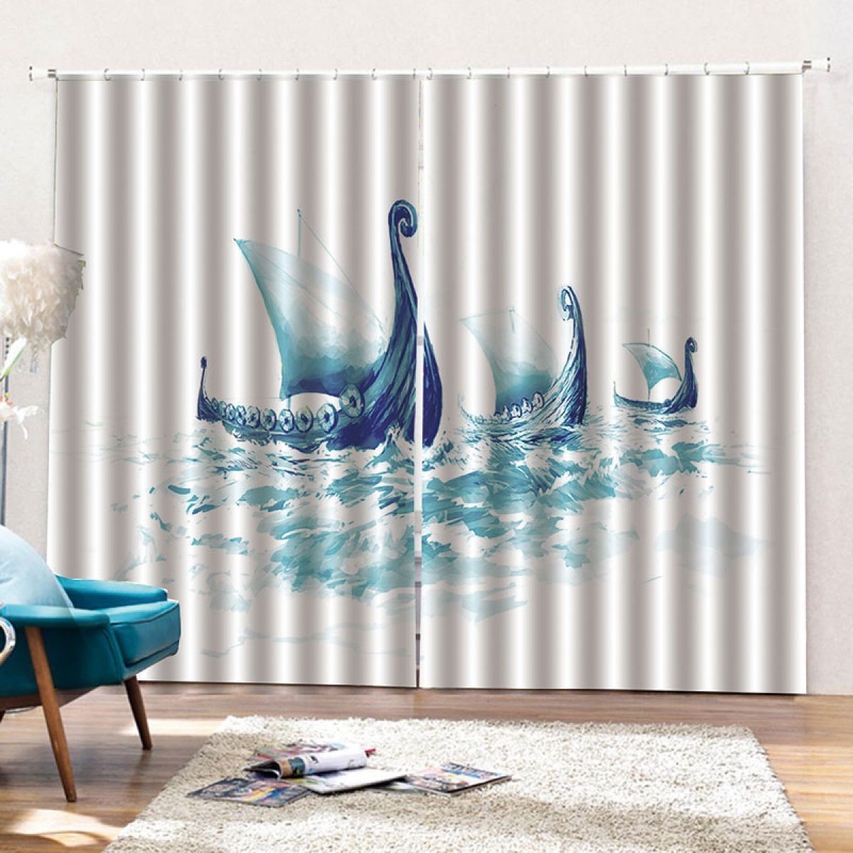 3d sailboat printed window curtain home decor 6667