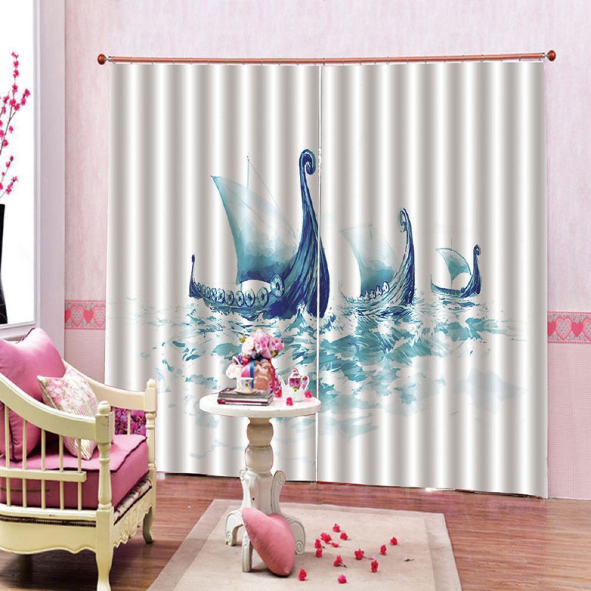 3d sailboat printed window curtain home decor 7262