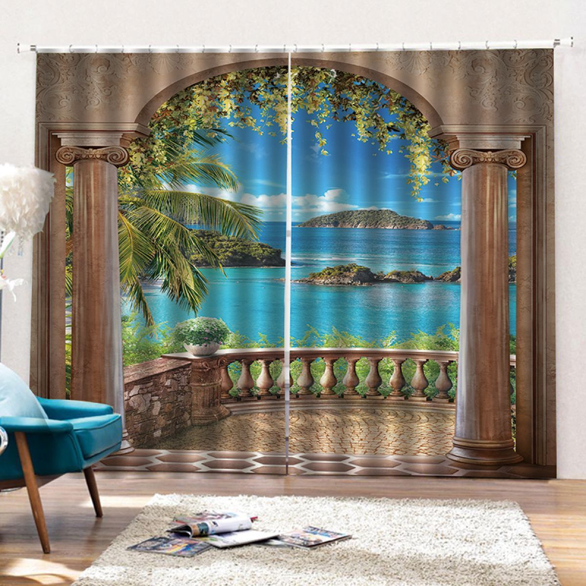 3d scenery from the balcony printed window curtain home decor 4514