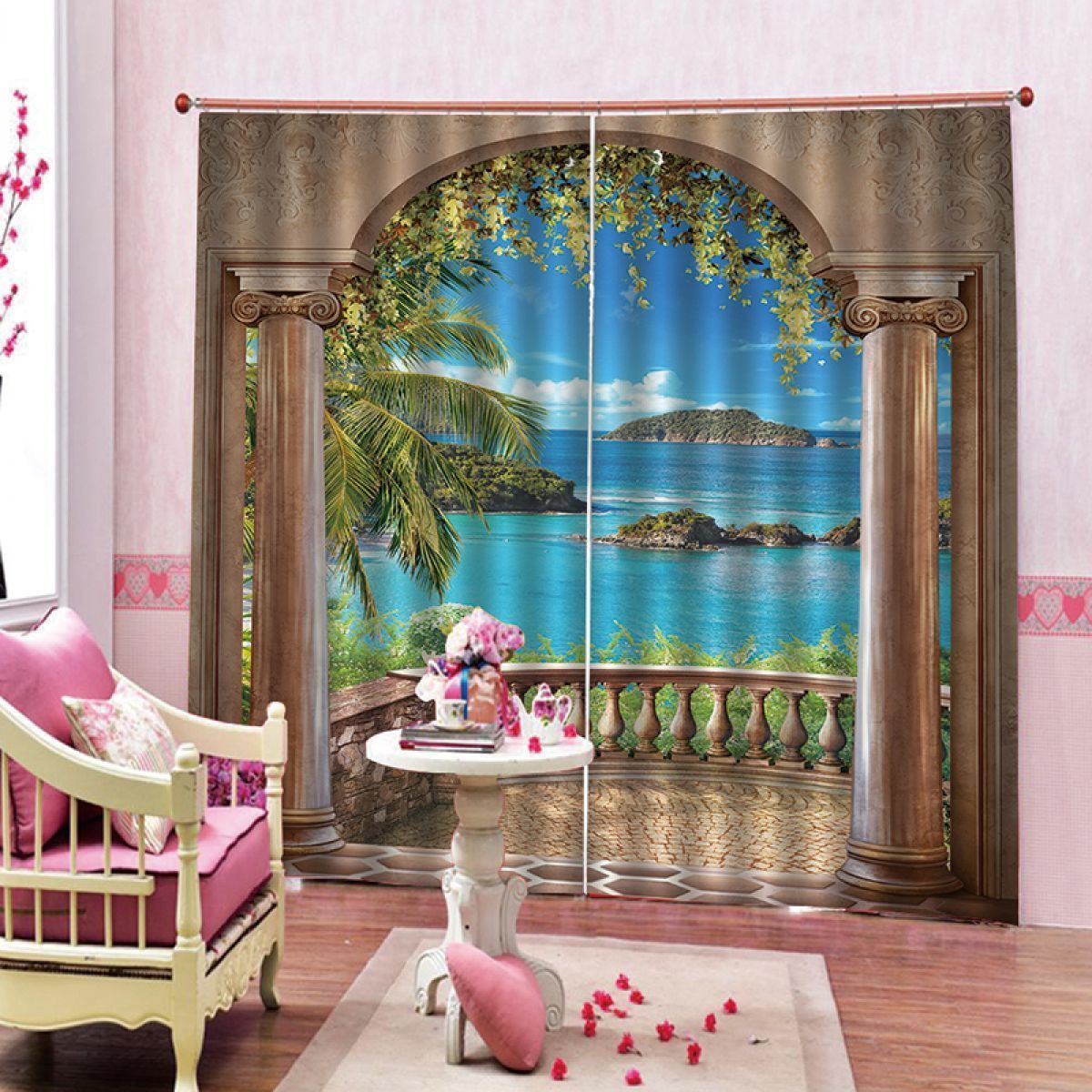 3d scenery from the balcony printed window curtain home decor 7058