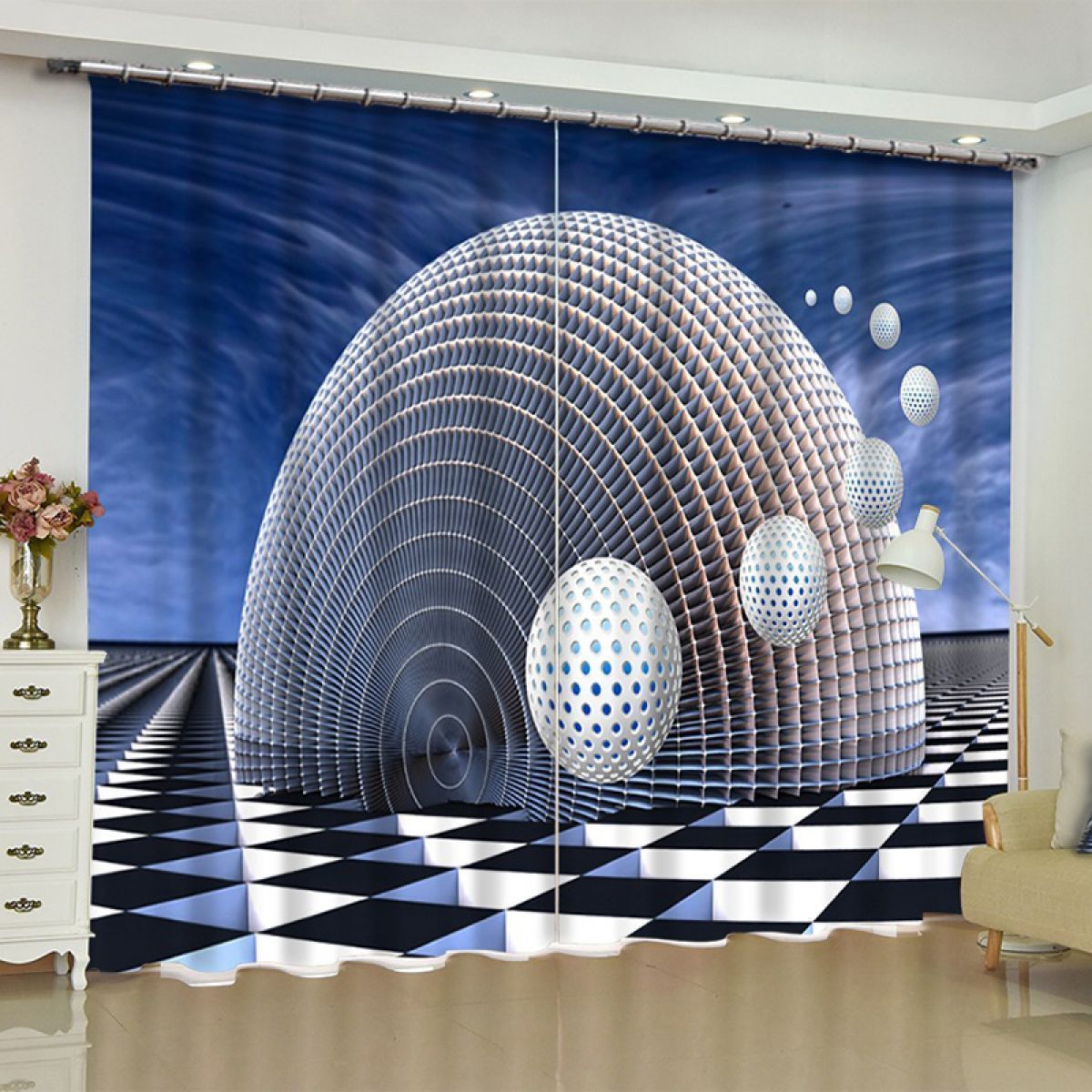 3d space globe printed window curtain home decor 3711