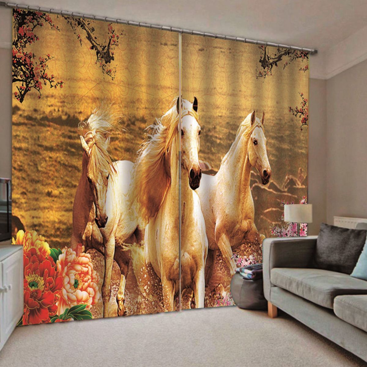 3d spring vibe running horse printed window curtain home decor 4303