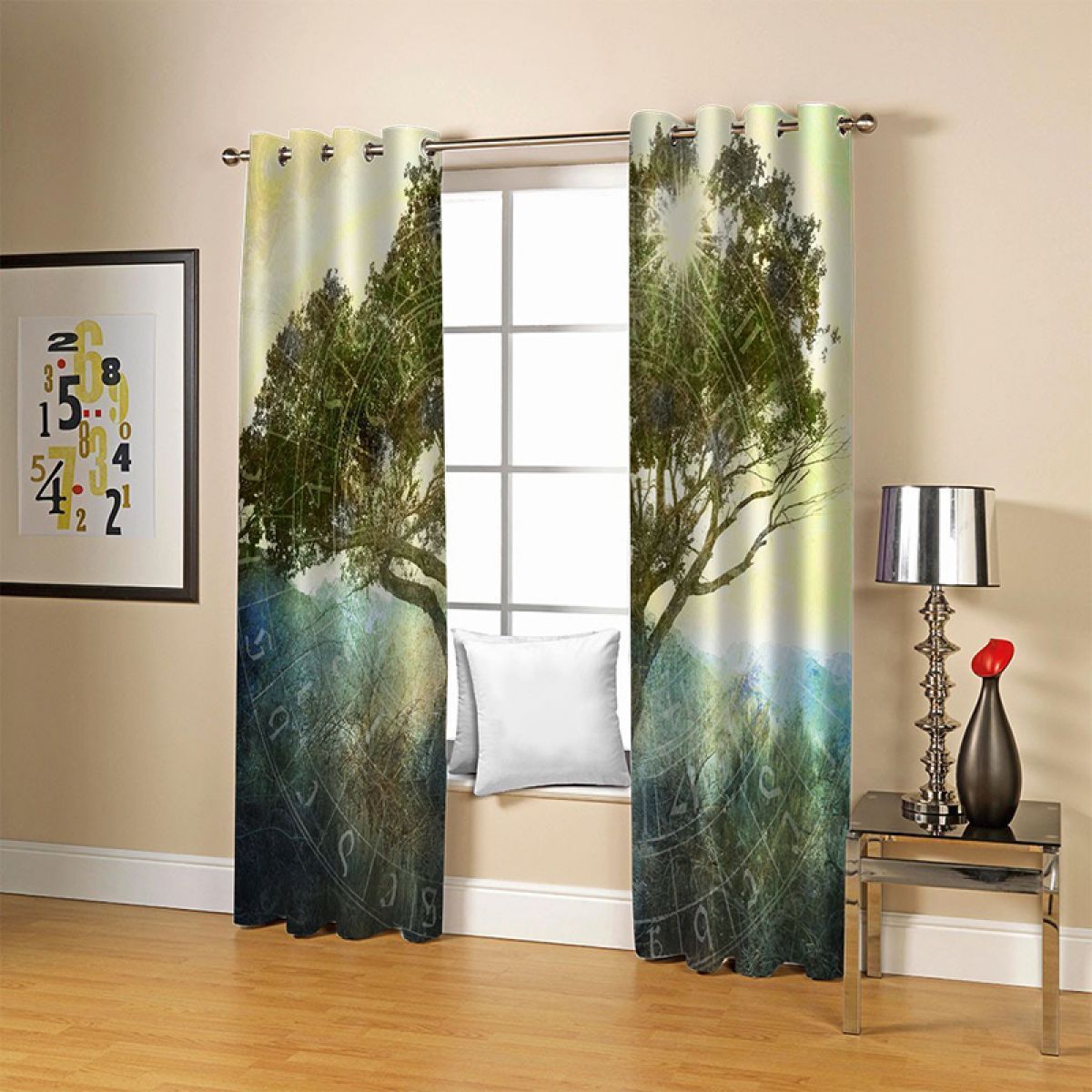 3d sun and tree printed window curtain home decor 1198