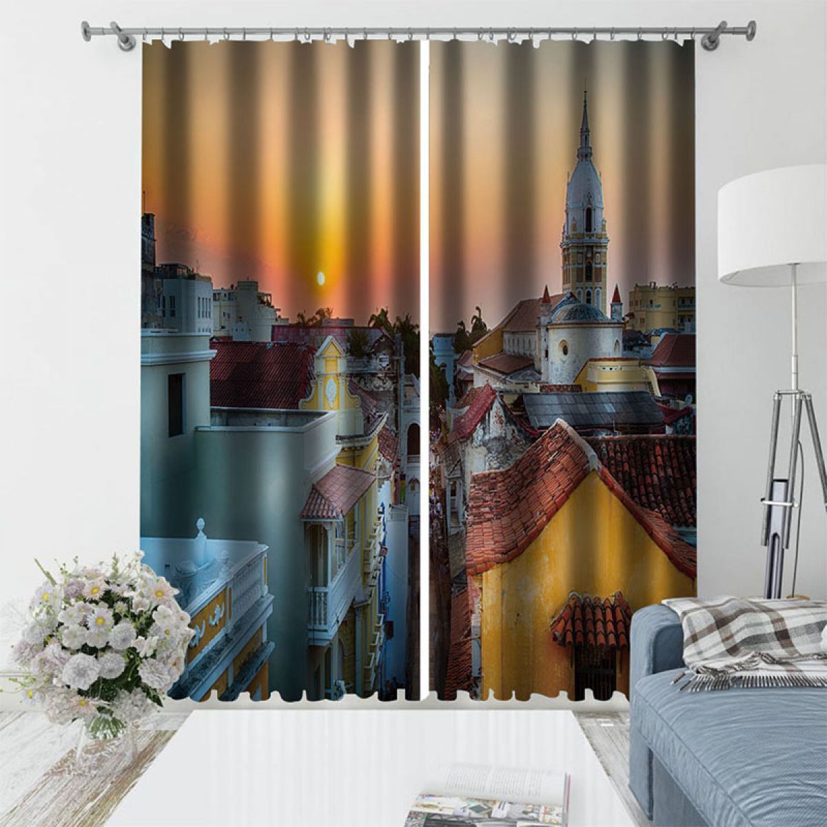 3d sunset city scenery printed window curtain home decor 1541