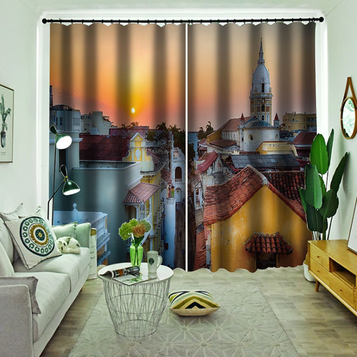 3d sunset city scenery printed window curtain home decor 2575