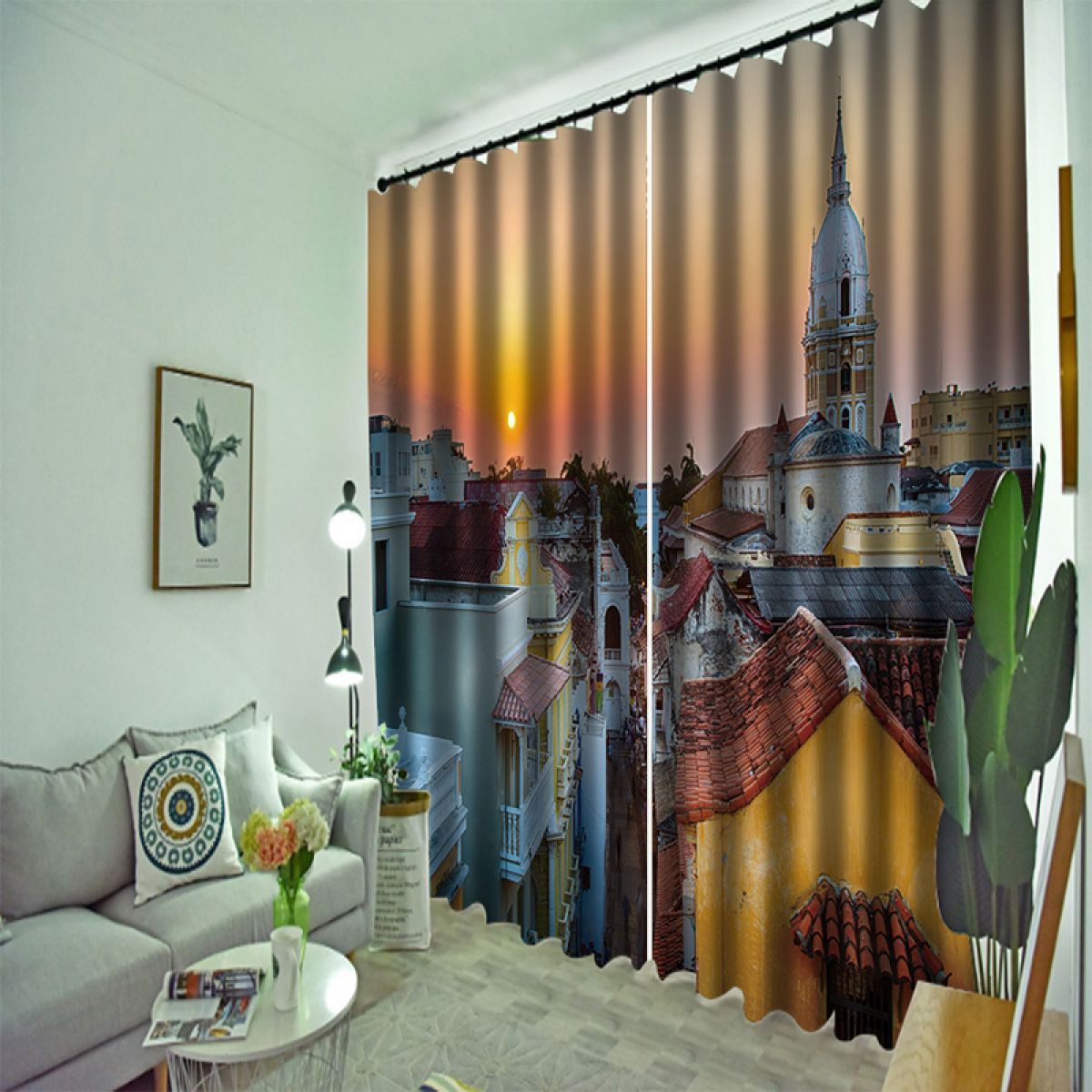 3d sunset city scenery printed window curtain home decor 3357