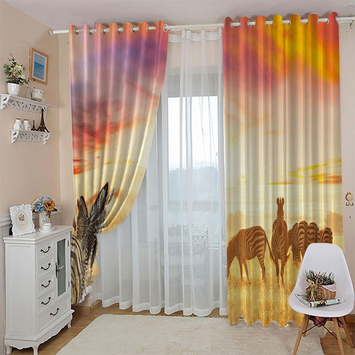 3d sunset zebras printed window curtain home decor 2605