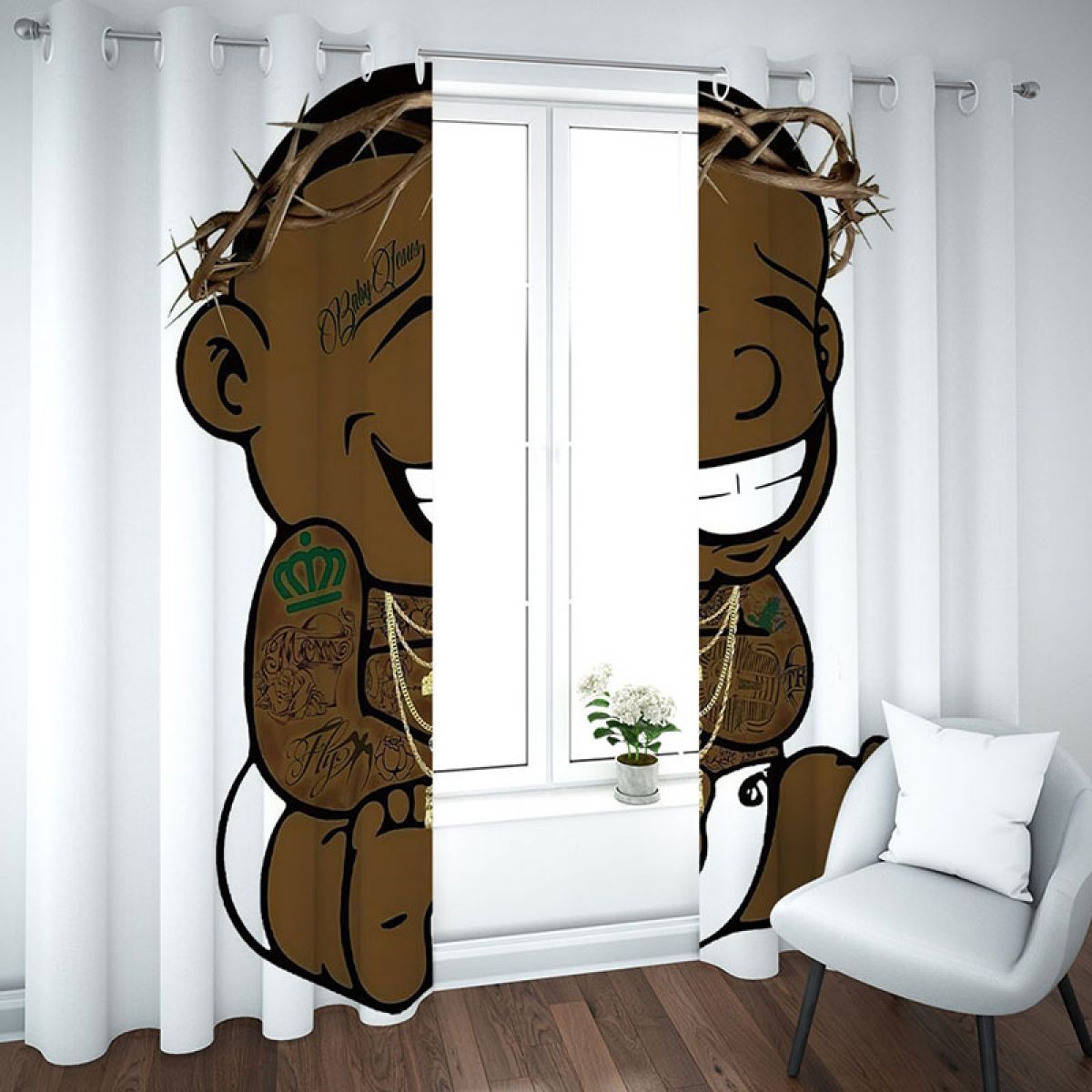 3d tattoo baby with necklaces printed window curtain home decor 5699