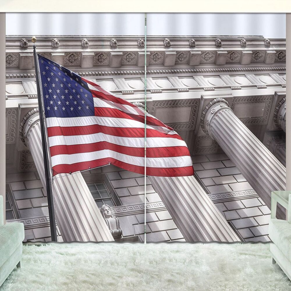 3d The Usa Flag And Building Printed Window Curtain Home Decor 3d the usa flag and building printed window curtain home decor 2534