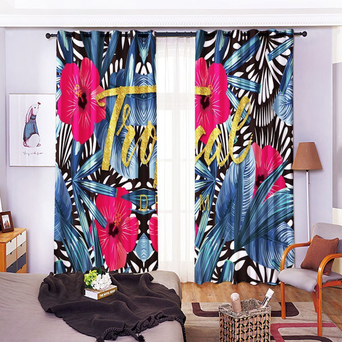 3d tropical pink blossom printed window curtain home decor 2211