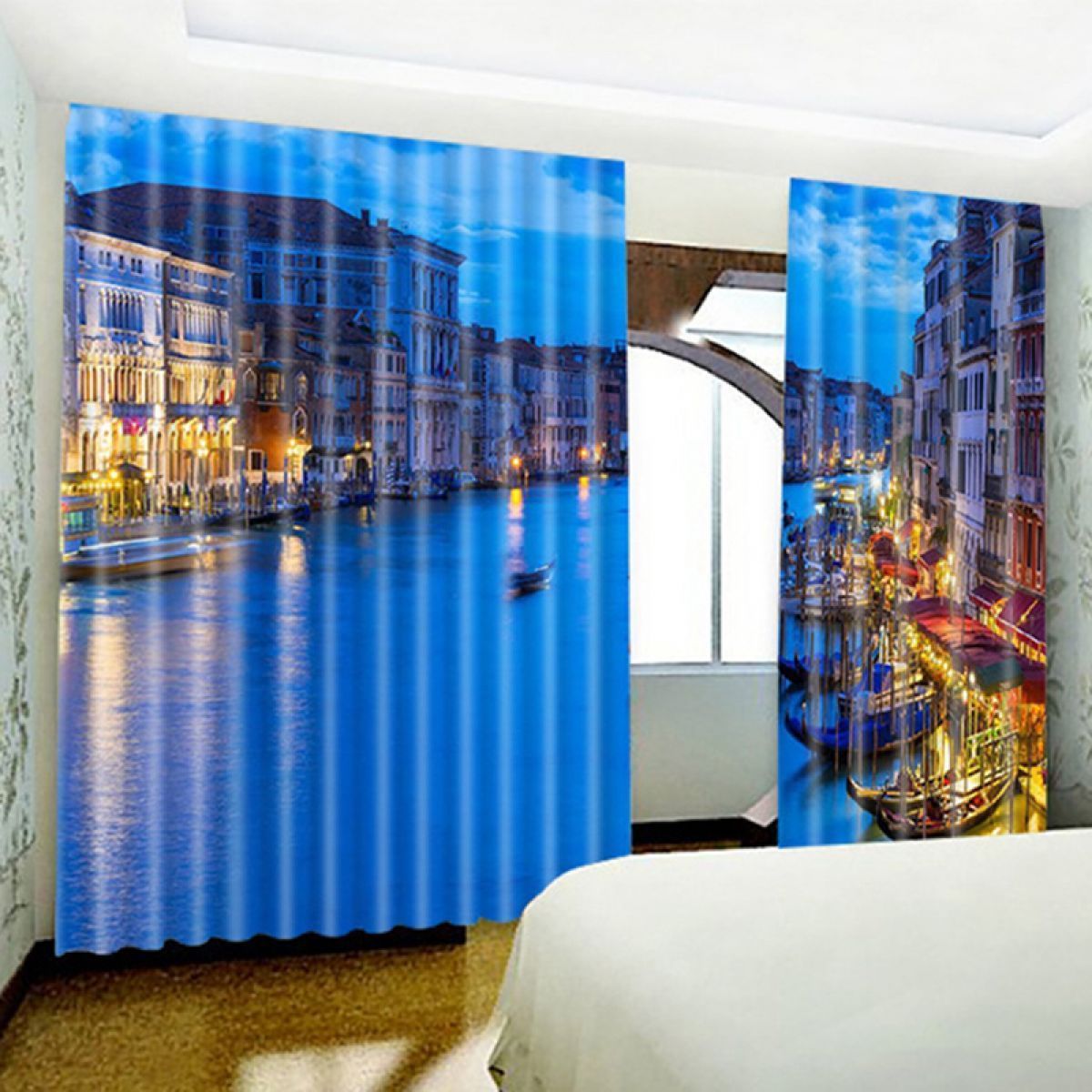3d Water City At Night Printed Window Curtain Home Decor 3d water city at night printed window curtain home decor 1041