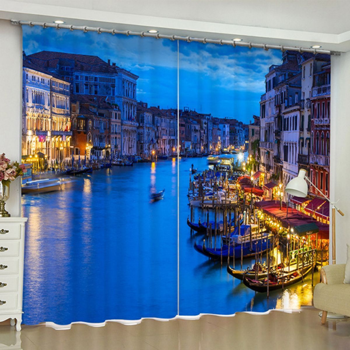 3d Water City At Night Printed Window Curtain Home Decor 3d water city at night printed window curtain home decor 4483