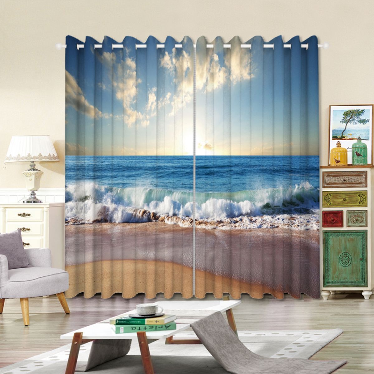 3d Wave Rush The Beach Printed Window Curtain Home Decor 3d wave rush the beach printed window curtain home decor 6294