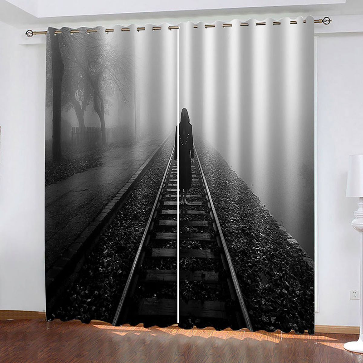 3d woman standing in the railway darkening printed window curtain home decor 8173