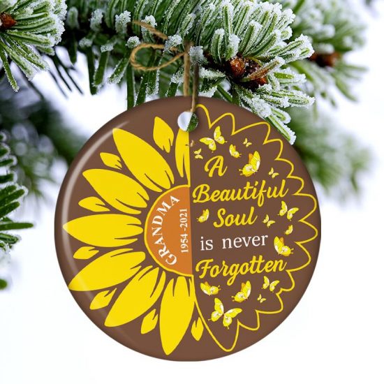 A Beautiful Soul Sunflower Memorial Gift Personalized Custom Circle Ceramic Ornament 2