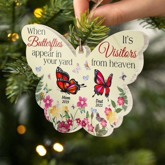 A Butterfly A Visitor From Heaven Memorial Gift Personalized Custom Butterfly Acrylic Ornament 2