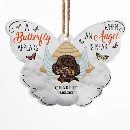 A Butterfly Appears An Angel Is Near - Dog Memorial Gift - Personalized Custom Butterfly Acrylic Ornament