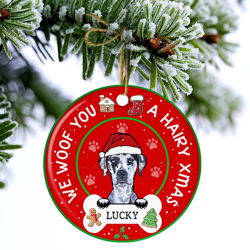 A-Hairy-Xmas-Christmas-Gift-For-Dog-Lovers-Personalized-Custom-Circle-Ceramic-Ornament-2 A Hairy Xmas Christmas Gift For Dog Lovers Personalized Custom Circle Ceramic Ornament 2