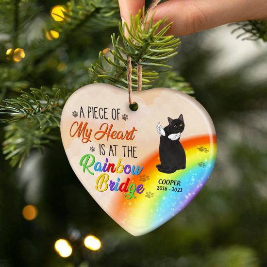 A Piece Of My Heart Cat Lovers Cat Memorial Gift Personalized Custom Heart Ceramic Ornament 2