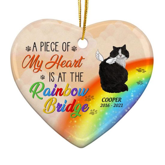 A Piece Of My Heart Cat Lovers - Cat Memorial Gift - Personalized Custom Heart Ceramic Ornament
