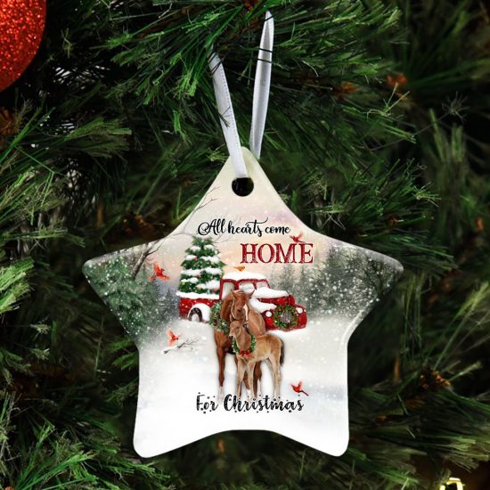 All Hearts Come Home For Christmas Christmas Horse Ceramic Ornament 1 1