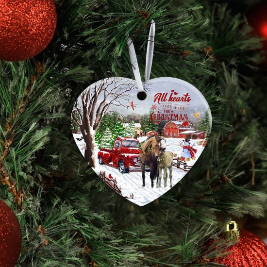 All Hearts Come Home For Christmas Christmas Horse Ceramic Ornament 2