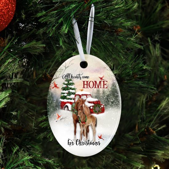 All Hearts Come Home For Christmas Christmas Horse Ceramic Ornament 3 1