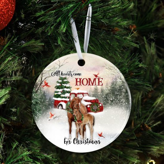 All Hearts Come Home For Christmas Christmas Horse Ceramic Ornament 4 1