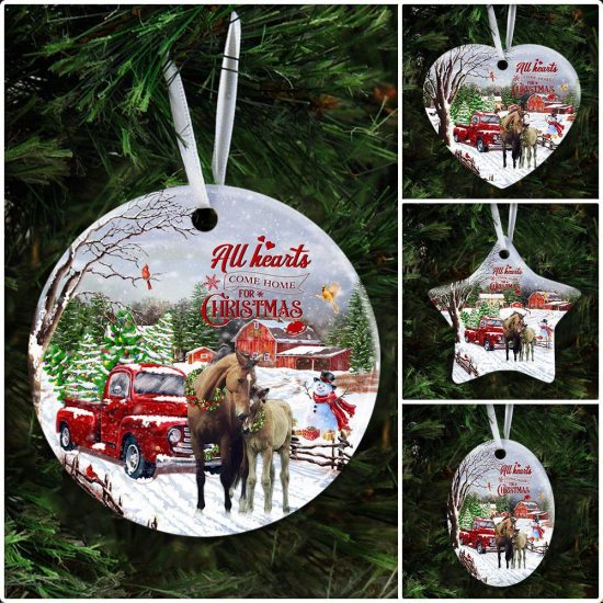 All Hearts Come Home For Christmas Christmas Horse Ceramic Ornament 6