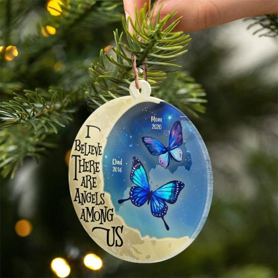 Angels Among Us Memorial Gift Personalized Custom Circle Acrylic Ornament 1