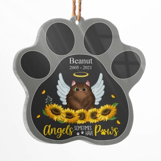 Angels Have Paws - Cat Memorial Gift - Personalized Custom Paw Shaped Acrylic Ornament
