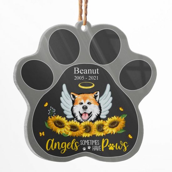 Angels Have Paws - Dog Memorial Gift - Personalized Custom Paw Shaped Acrylic Ornament