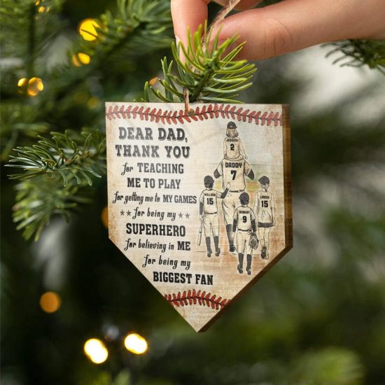 Baseball Thank You Dad Christmas Gift For Dad Personalized Custom Wooden Ornament 1