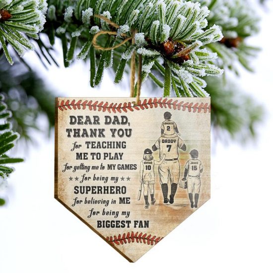 Baseball Thank You Dad Christmas Gift For Dad Personalized Custom Wooden Ornament 2