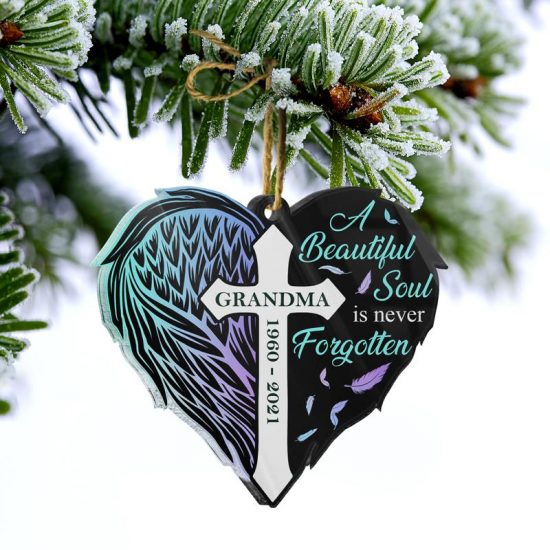 Beautiful Soul Is Never Forgotten Memorial Gift Personalized Custom Heart Acrylic Ornament 1