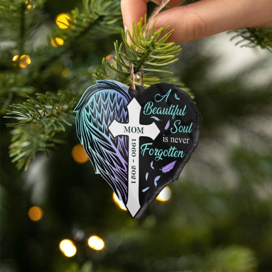 Beautiful Soul Is Never Forgotten Memorial Gift Personalized Custom Heart Acrylic Ornament 2